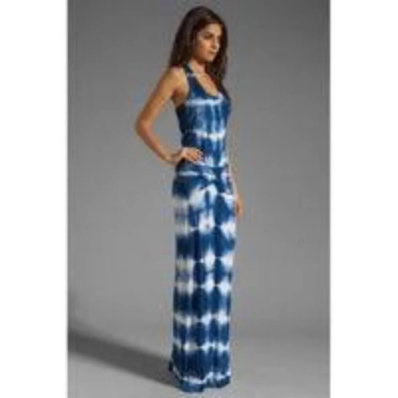 YFB Navy Tie Dye Drape Ruched Hamptons Modal Maxi Dress S - Picture 3 of 15